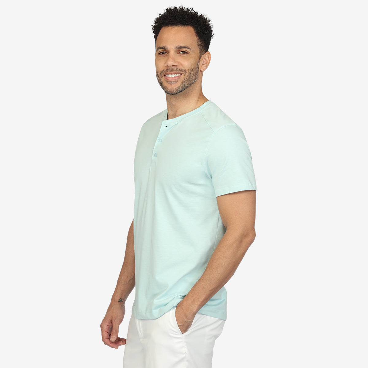 Aquamarine Heather Short Sleeve Henley