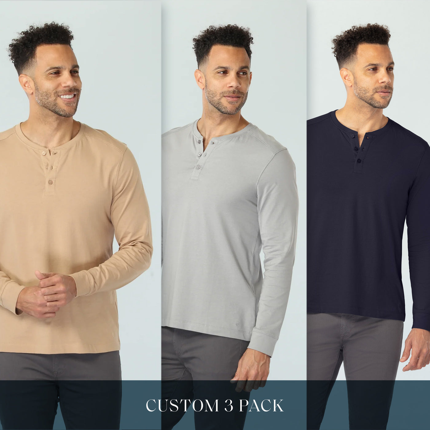 Long Sleeve Henley - LUX - Custom 3 Pack