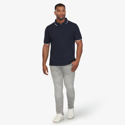 Navy Quarter Zip Waffle Polo
