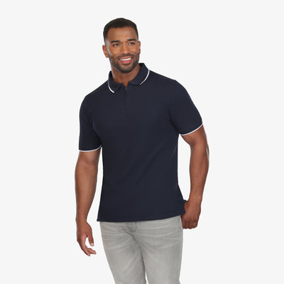 Navy Quarter Zip Waffle Polo