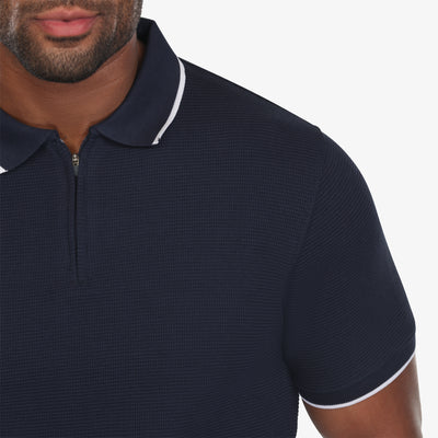 Navy Quarter Zip Waffle Polo