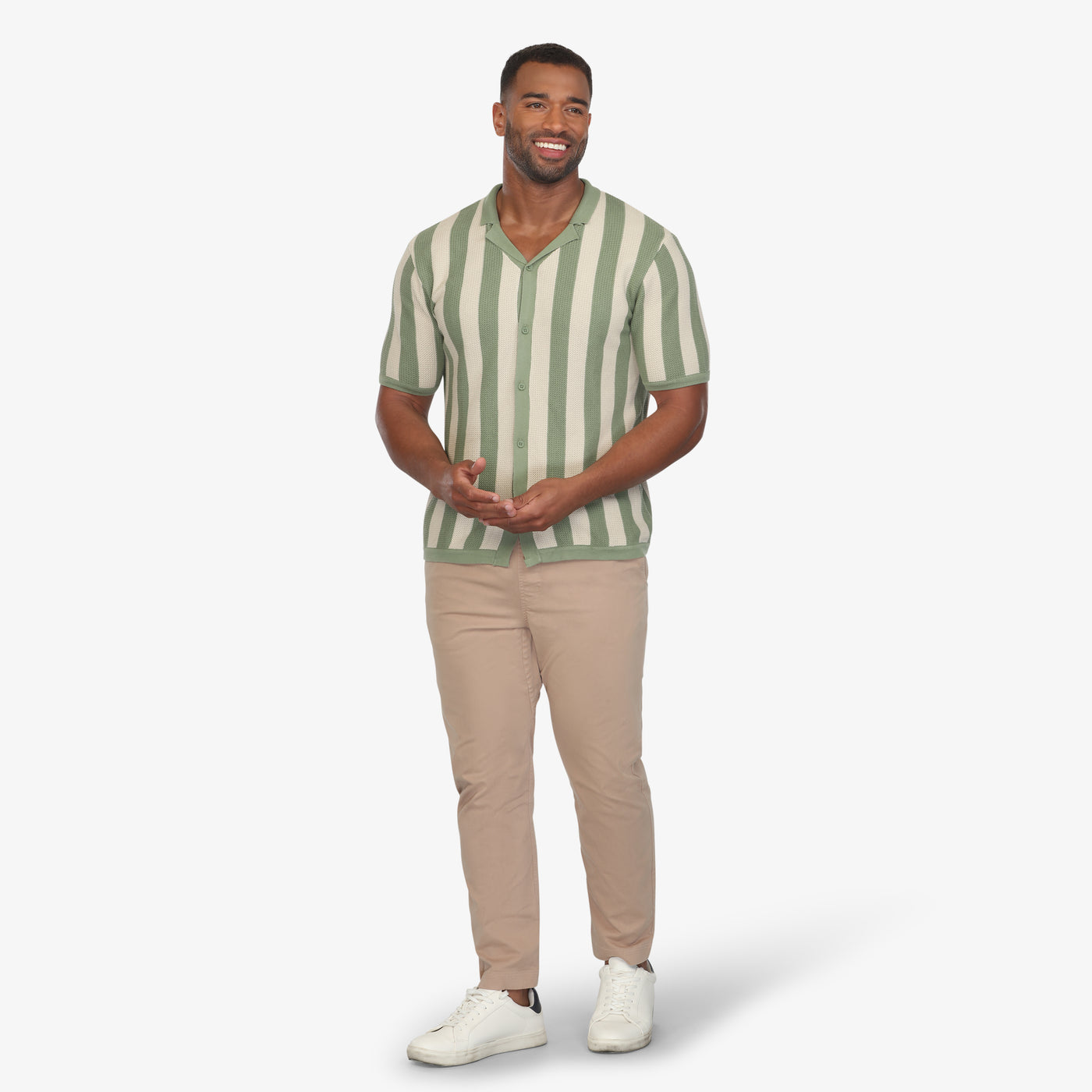 Retro Striped Knit Camp Shirt