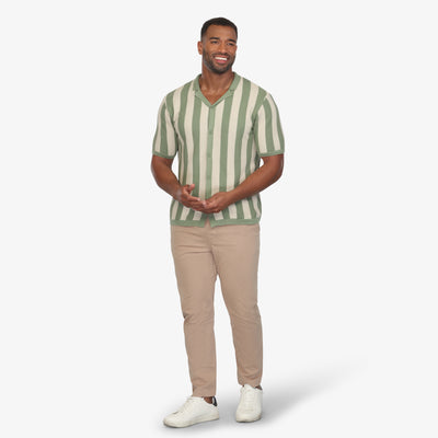Retro Striped Knit Camp Shirt