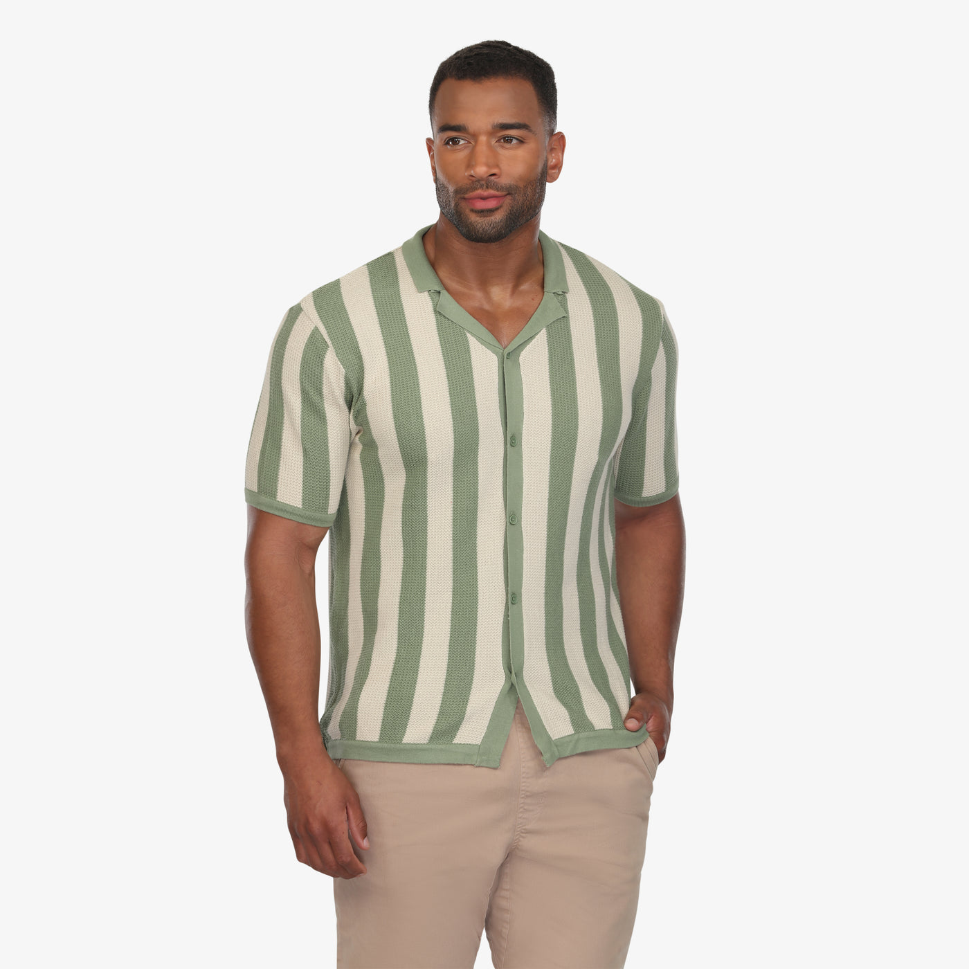 Retro Striped Knit Camp Shirt