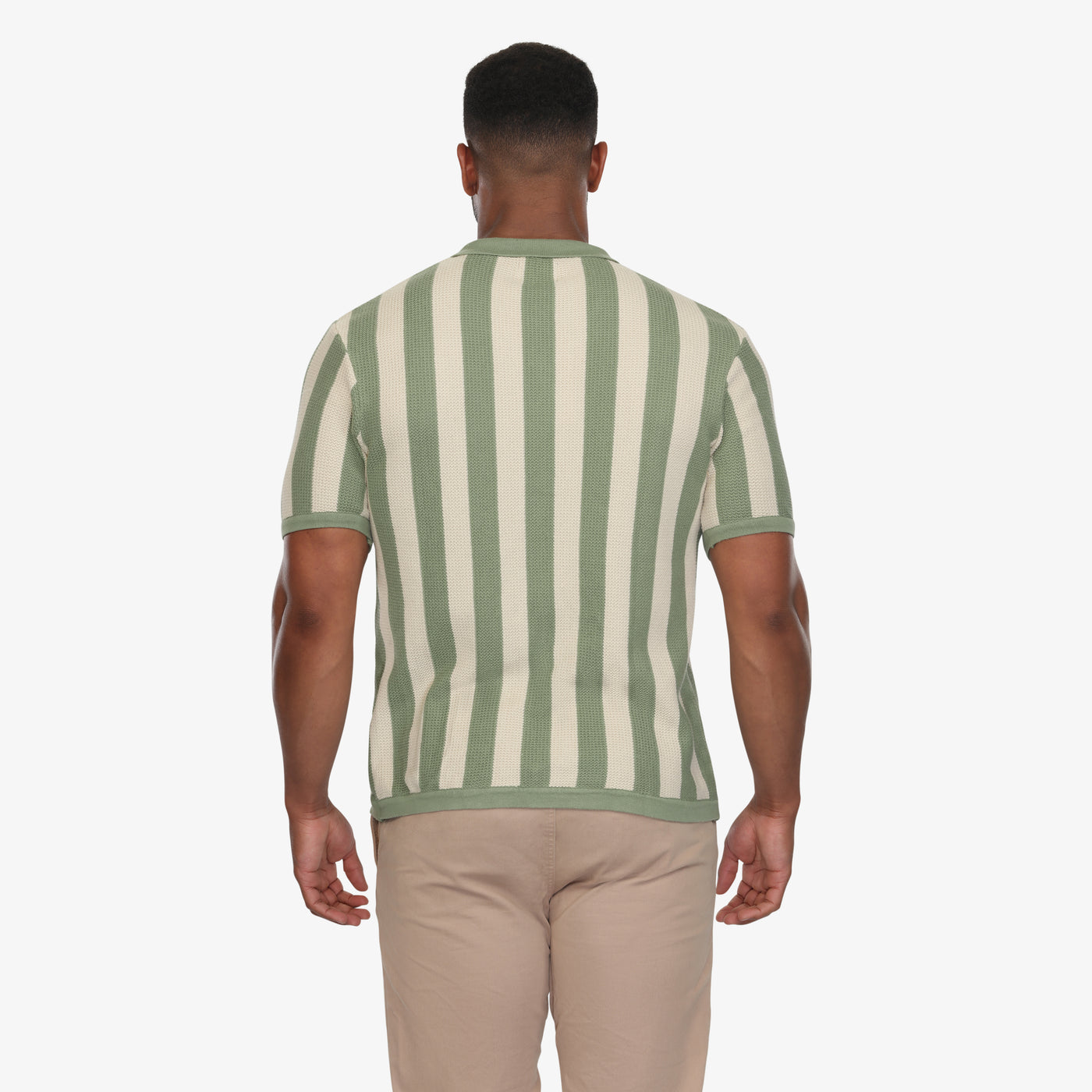 Retro Striped Knit Camp Shirt