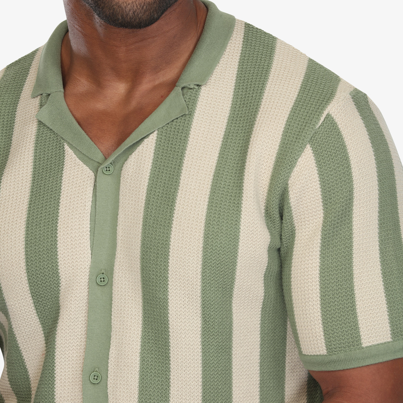 Retro Striped Knit Camp Shirt