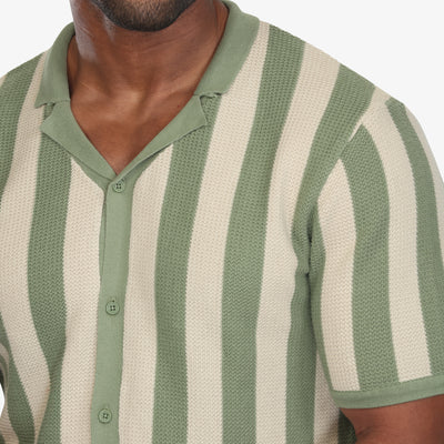 Retro Striped Knit Camp Shirt