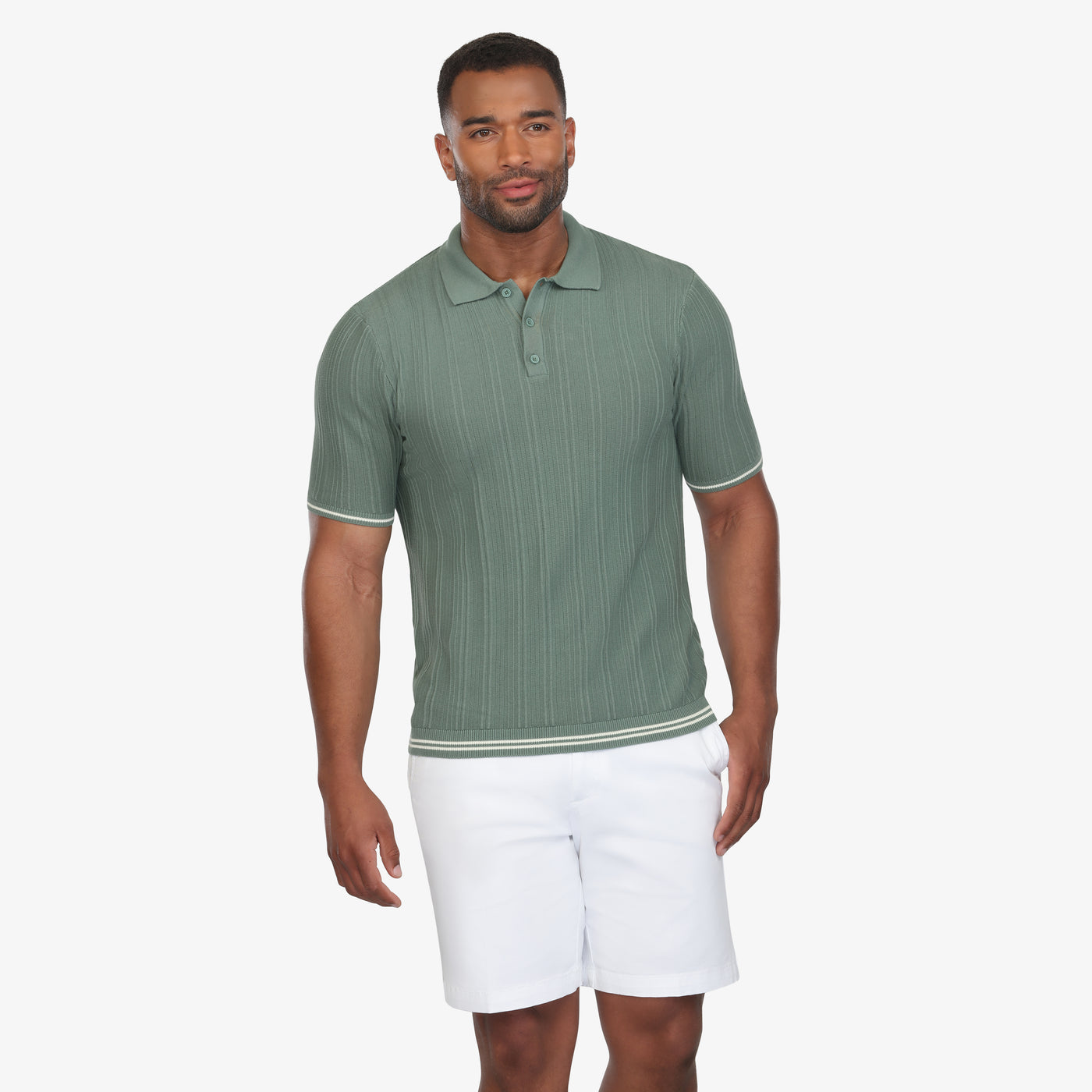Sage Green Textured Knit Polo