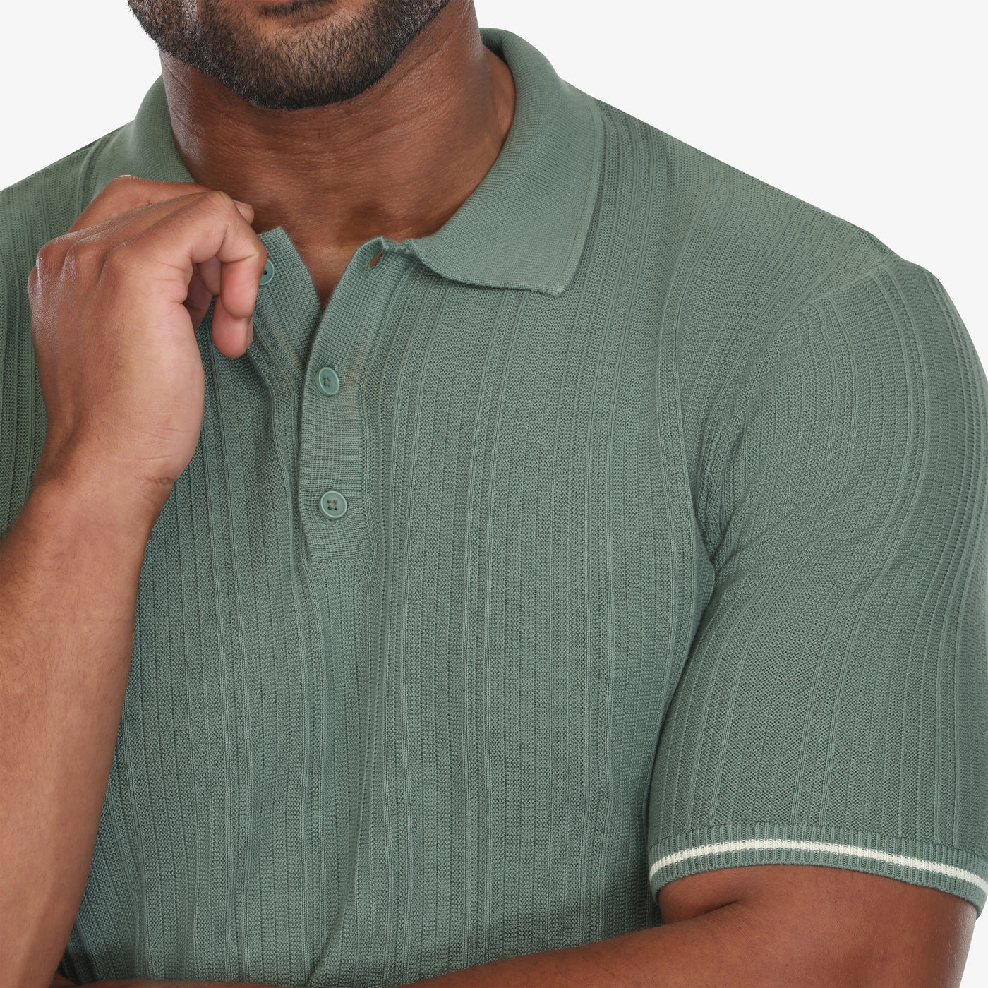 Sage Green Textured Knit Polo